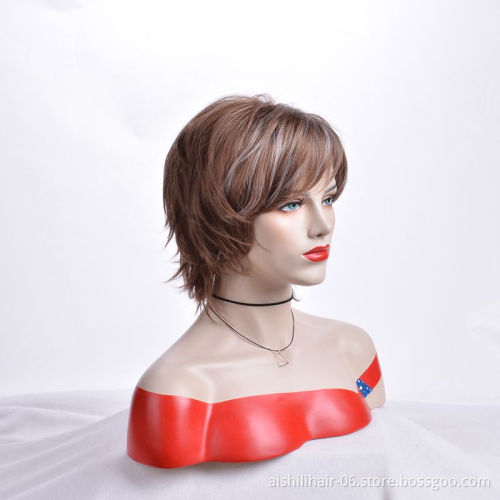 The 2018 best-selling reddish-brown short straight synthetic fiber wig is used daily